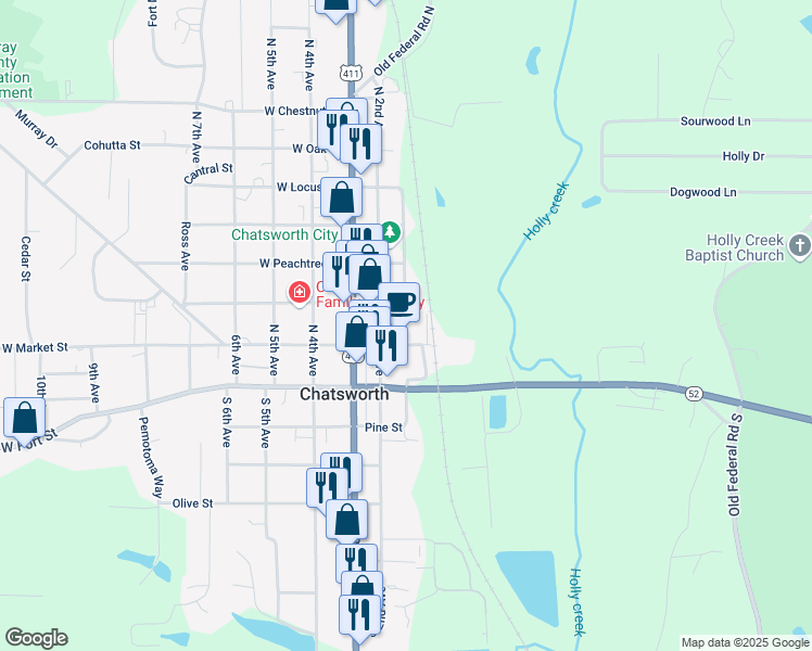 map of restaurants, bars, coffee shops, grocery stores, and more near 223 North 1st Avenue in Chatsworth