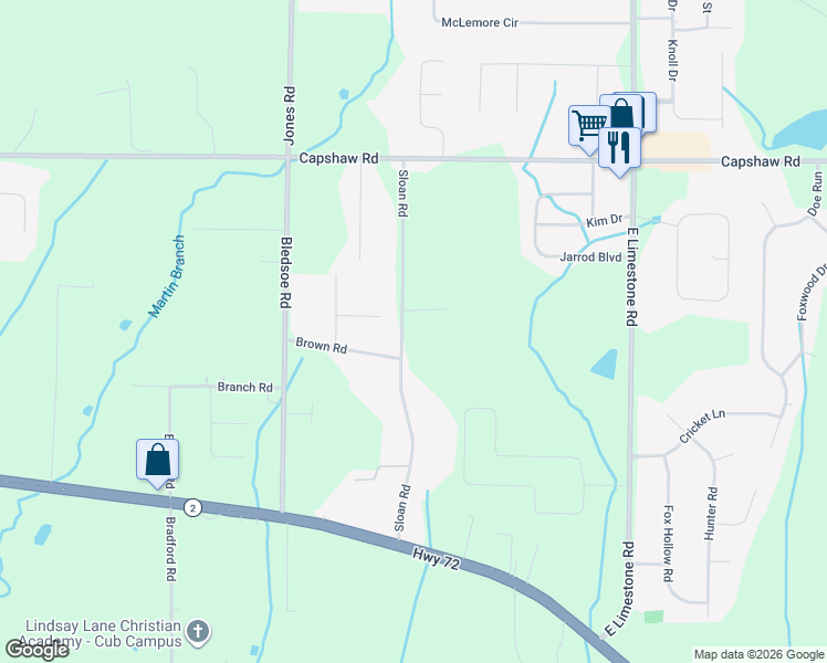 map of restaurants, bars, coffee shops, grocery stores, and more near 14630 Sloan Road in Athens