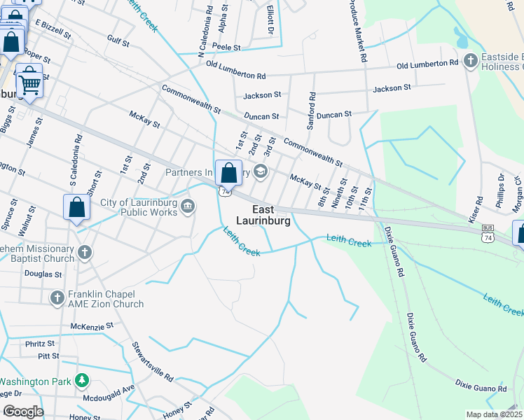 map of restaurants, bars, coffee shops, grocery stores, and more near 16540 Andrew Jackson Highway in Laurinburg