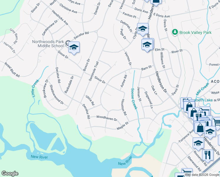 map of restaurants, bars, coffee shops, grocery stores, and more near 517 Sioux Drive in Jacksonville