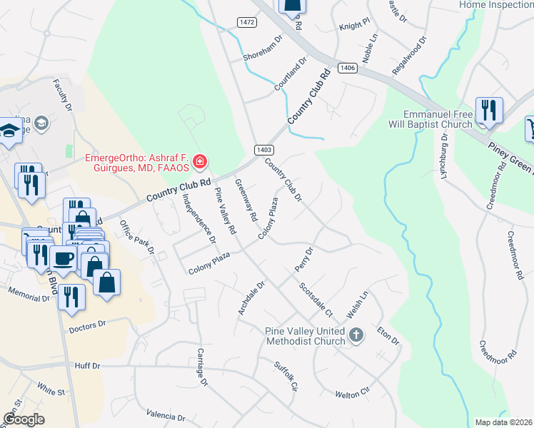 map of restaurants, bars, coffee shops, grocery stores, and more near 2213 Colony Plaza in Jacksonville