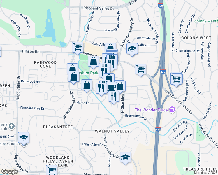 map of restaurants, bars, coffee shops, grocery stores, and more near 1506 Market Street in Little Rock