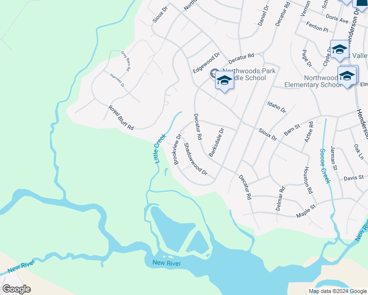 map of restaurants, bars, coffee shops, grocery stores, and more near 621 Shadowood Drive in Jacksonville