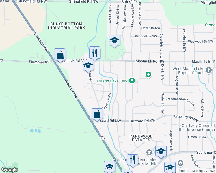 map of restaurants, bars, coffee shops, grocery stores, and more near 3229 Uvalde Lane Northwest in Huntsville