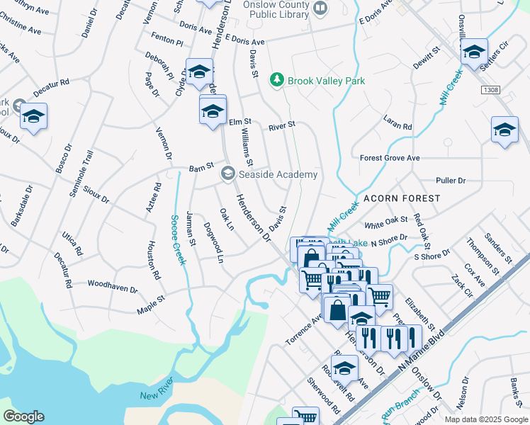 map of restaurants, bars, coffee shops, grocery stores, and more near 511 Williams Street in Jacksonville