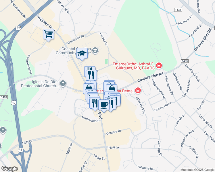 map of restaurants, bars, coffee shops, grocery stores, and more near 100 Villa Drive in Jacksonville