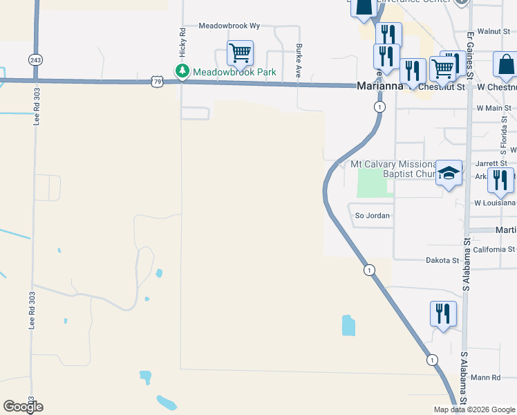 map of restaurants, bars, coffee shops, grocery stores, and more near 348 Arkansas 1 in Marianna