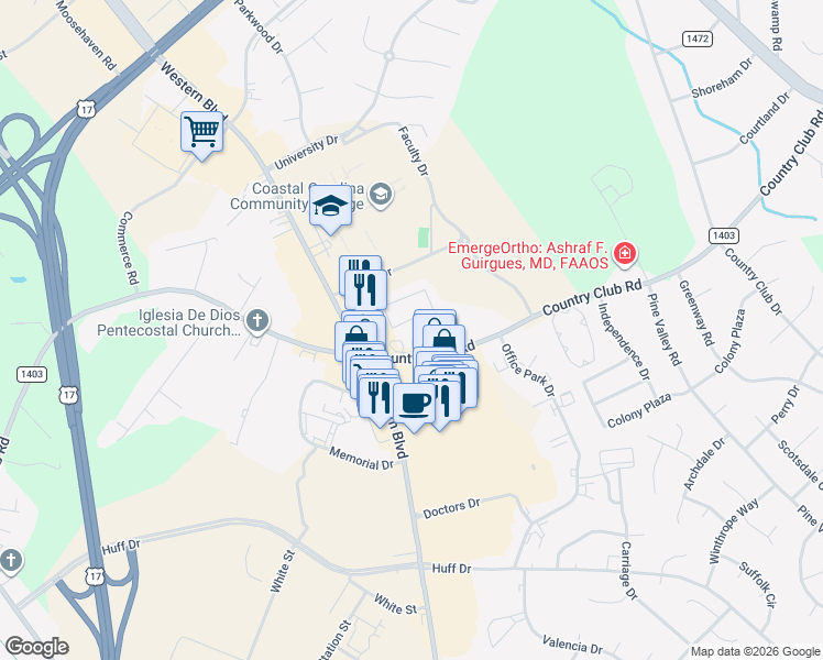 map of restaurants, bars, coffee shops, grocery stores, and more near 100 Villa Drive in Jacksonville