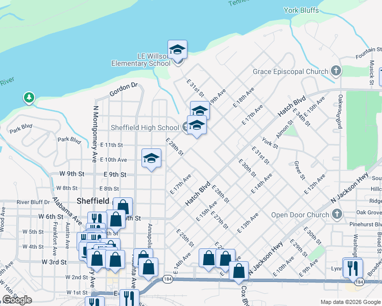 map of restaurants, bars, coffee shops, grocery stores, and more near 1600-1798 High St in Sheffield