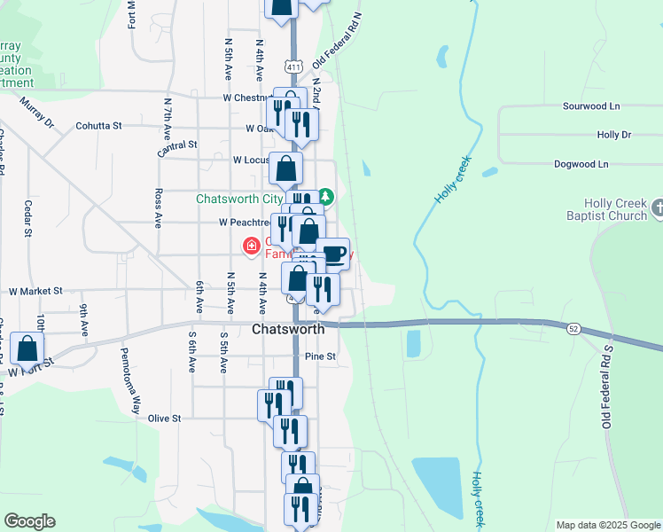 map of restaurants, bars, coffee shops, grocery stores, and more near 223 North 1st Avenue in Chatsworth