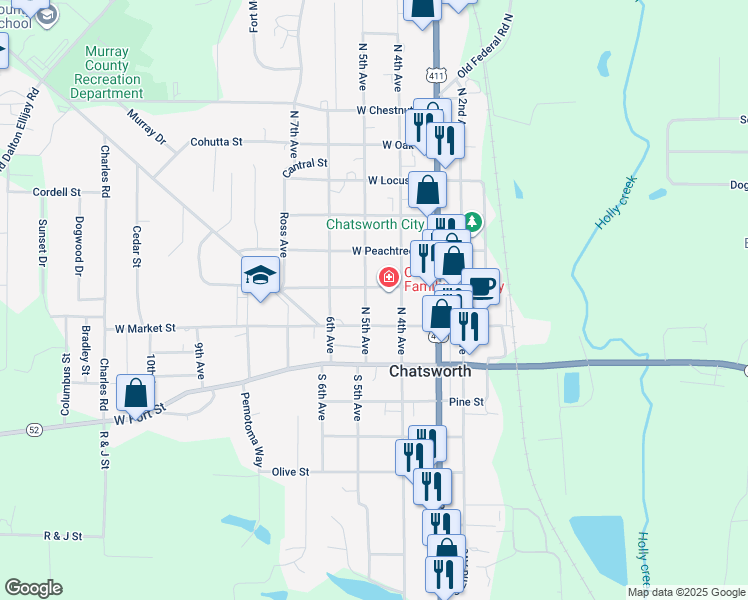 map of restaurants, bars, coffee shops, grocery stores, and more near 214 West Cherokee Street in Chatsworth