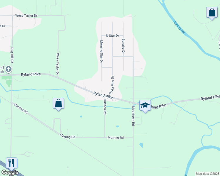 map of restaurants, bars, coffee shops, grocery stores, and more near 106 Delta Pine Drive in Huntsville
