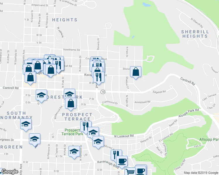 map of restaurants, bars, coffee shops, grocery stores, and more near 1812 North Monroe Street in Little Rock