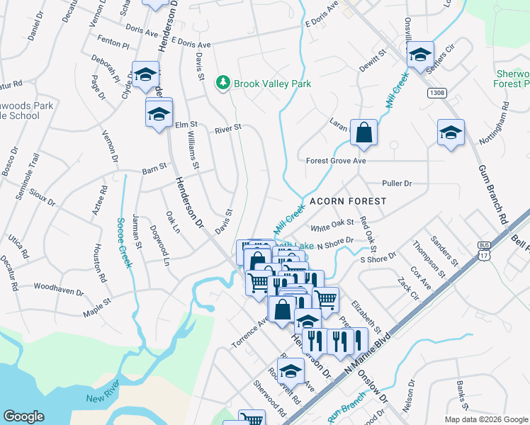 map of restaurants, bars, coffee shops, grocery stores, and more near 1026 River Street in Jacksonville