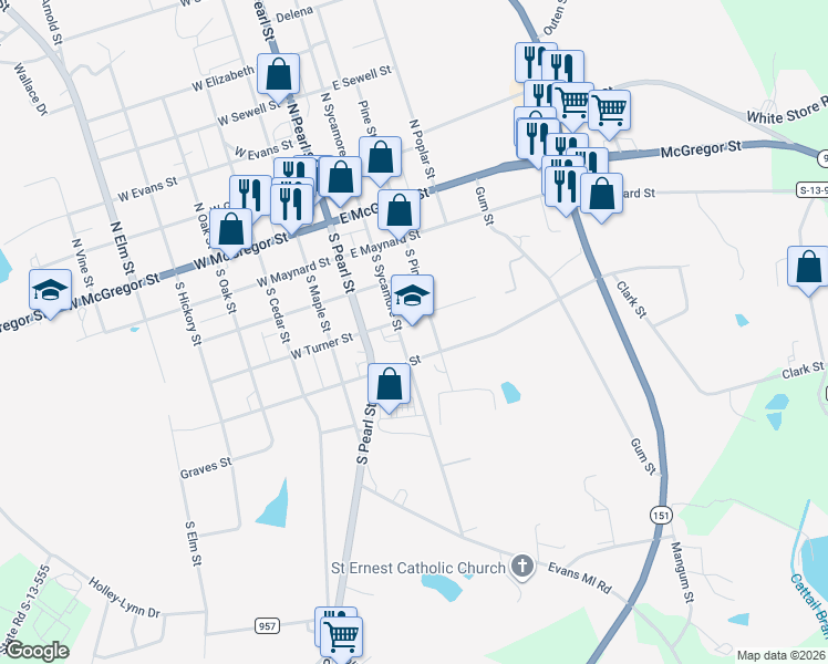 map of restaurants, bars, coffee shops, grocery stores, and more near in Pageland