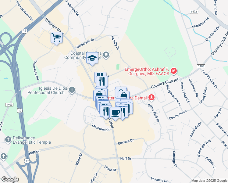map of restaurants, bars, coffee shops, grocery stores, and more near 111 Villa Drive in Jacksonville