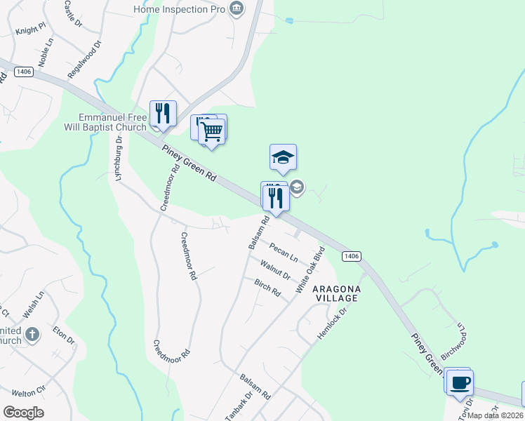 map of restaurants, bars, coffee shops, grocery stores, and more near 70 Balsam Road in Jacksonville