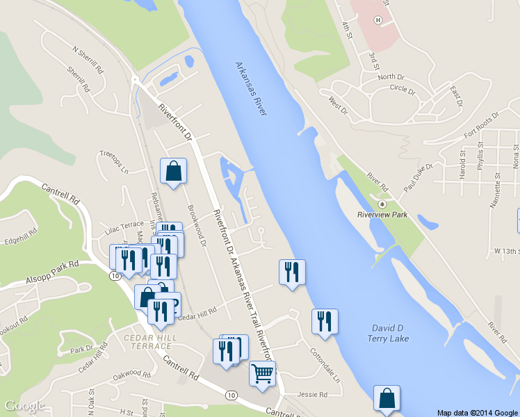 map of restaurants, bars, coffee shops, grocery stores, and more near 1909 Canal Pointe in Little Rock