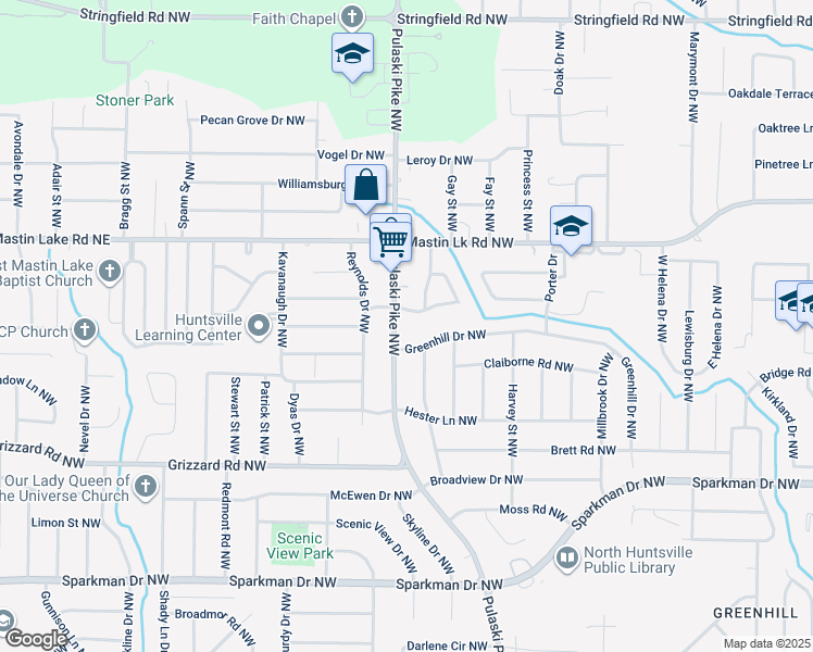 map of restaurants, bars, coffee shops, grocery stores, and more near 3304 Pulaski Pike Northwest in Huntsville