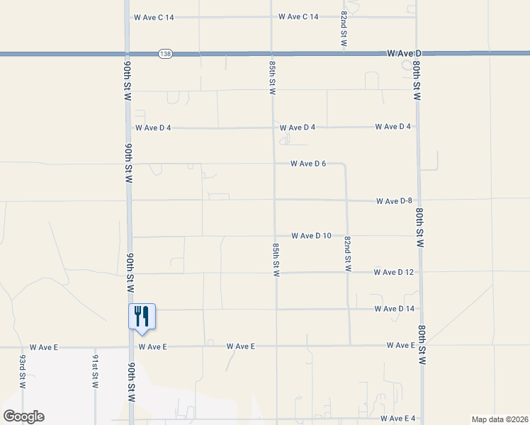map of restaurants, bars, coffee shops, grocery stores, and more near 85 East Avenue D-8 in Lancaster