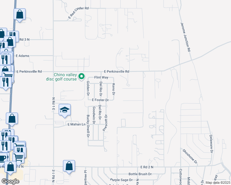 map of restaurants, bars, coffee shops, grocery stores, and more near 1549 Keno Drive in Chino Valley