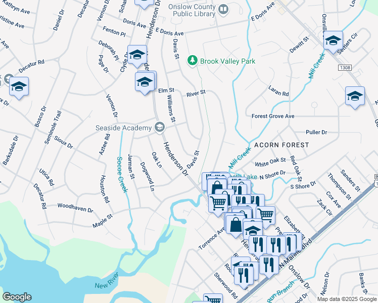 map of restaurants, bars, coffee shops, grocery stores, and more near 506 Williams Street in Jacksonville