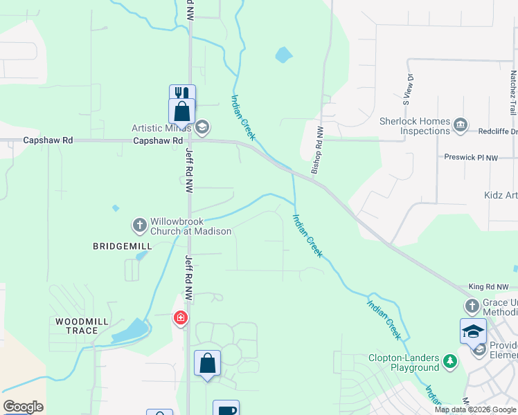 map of restaurants, bars, coffee shops, grocery stores, and more near 111 Ce-Lee Drive Northwest in Huntsville