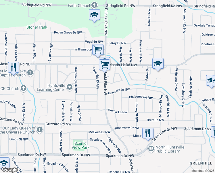 map of restaurants, bars, coffee shops, grocery stores, and more near 3304 Pulaski Pike Northwest in Huntsville