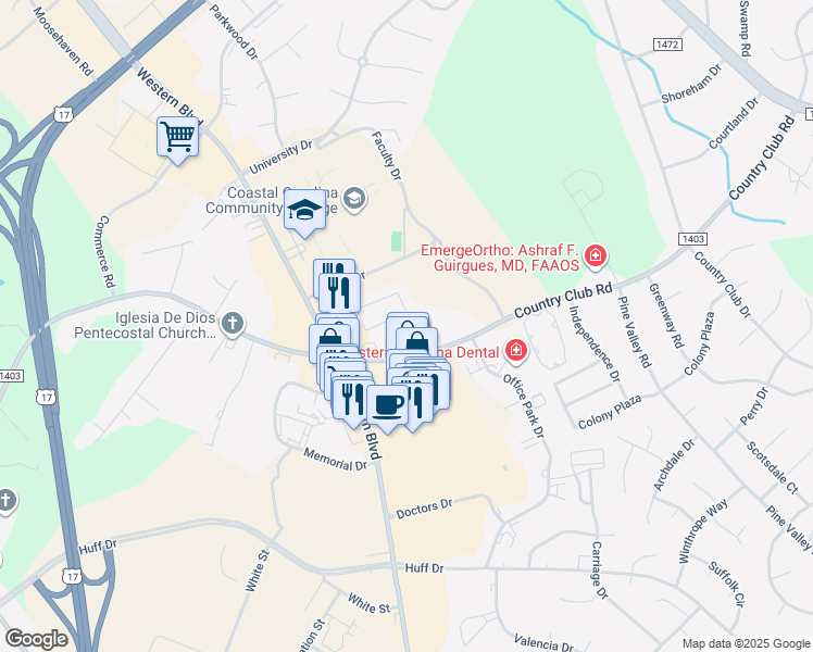 map of restaurants, bars, coffee shops, grocery stores, and more near 100 Villa Drive in Jacksonville