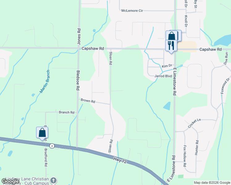 map of restaurants, bars, coffee shops, grocery stores, and more near 14630 Sloan Road in Athens
