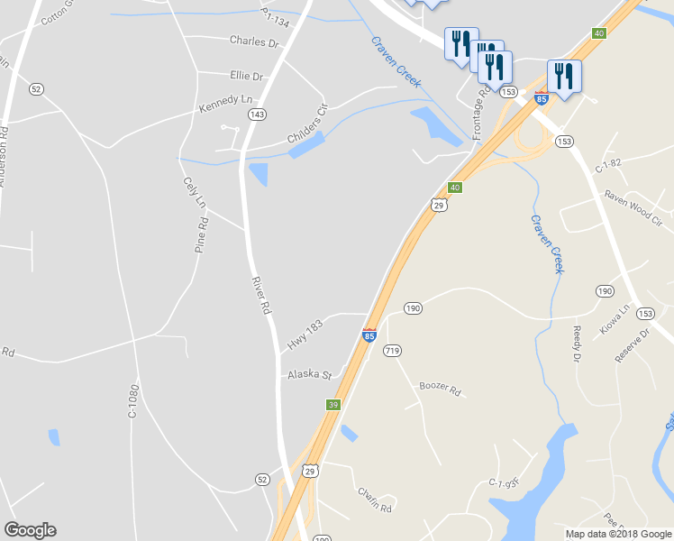 map of restaurants, bars, coffee shops, grocery stores, and more near 409 Highway 183 in Piedmont