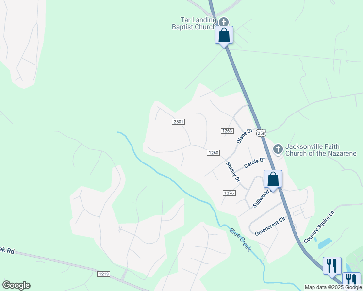 map of restaurants, bars, coffee shops, grocery stores, and more near 1036 Shirley Drive in Jacksonville