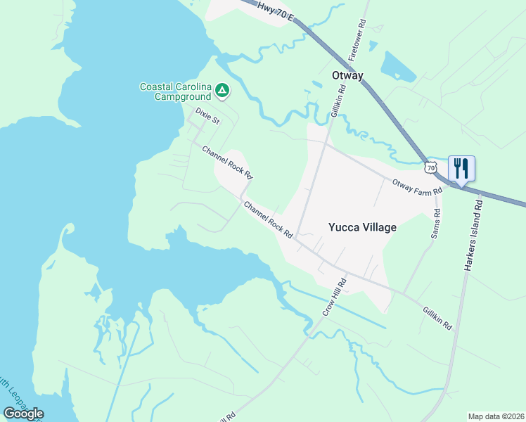 map of restaurants, bars, coffee shops, grocery stores, and more near 192 Channel Rock Road in Beaufort