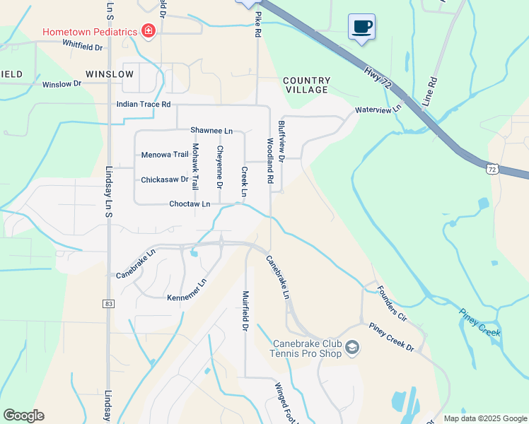 map of restaurants, bars, coffee shops, grocery stores, and more near 14615 Woodland Road in Athens