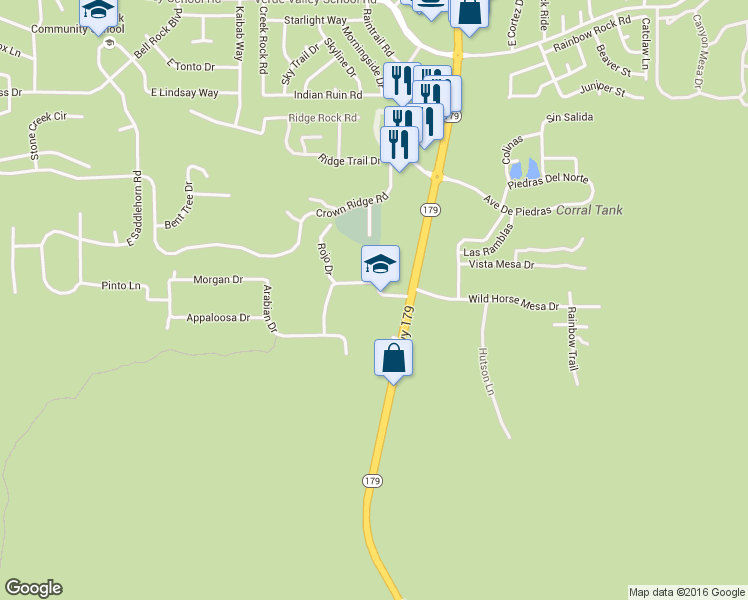 map of restaurants, bars, coffee shops, grocery stores, and more near 55 Rojo Dr in Sedona