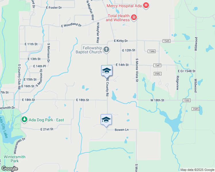 map of restaurants, bars, coffee shops, grocery stores, and more near Southeast County Road in Ada