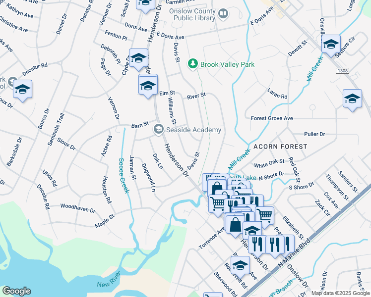 map of restaurants, bars, coffee shops, grocery stores, and more near 512 Williams Street in Jacksonville
