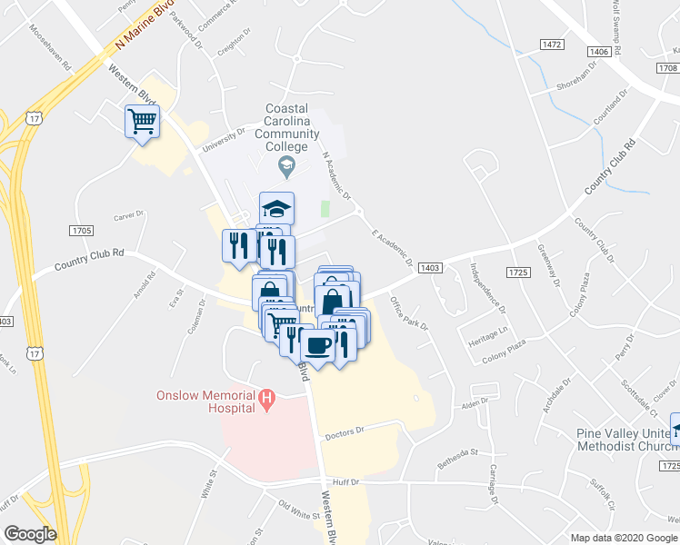map of restaurants, bars, coffee shops, grocery stores, and more near 214 Myrtlewood Circle in Jacksonville