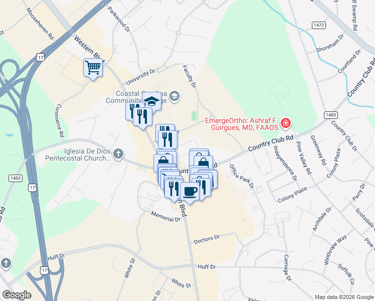 map of restaurants, bars, coffee shops, grocery stores, and more near 615 Myrtlewood Circle in Jacksonville