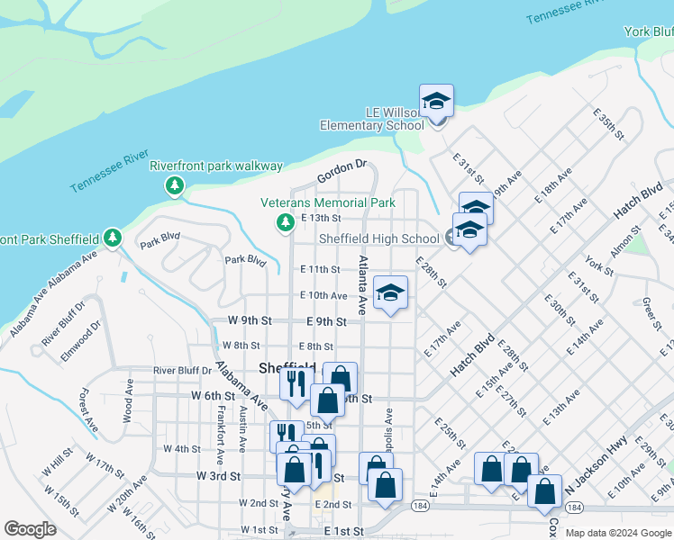 map of restaurants, bars, coffee shops, grocery stores, and more near 301 East 11th Street in Sheffield