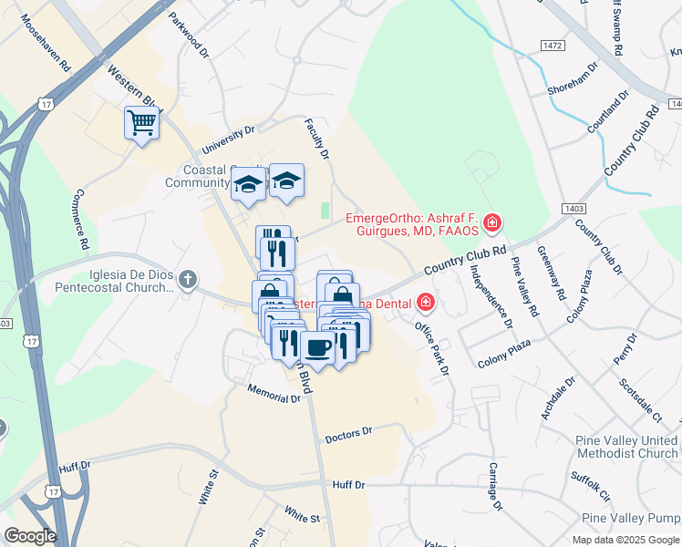 map of restaurants, bars, coffee shops, grocery stores, and more near 214 Myrtlewood Circle in Jacksonville