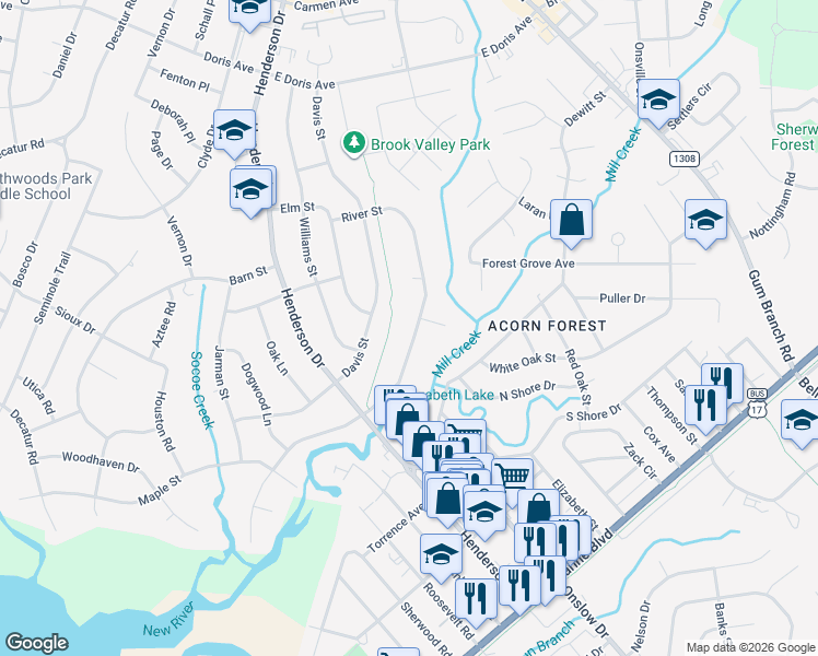 map of restaurants, bars, coffee shops, grocery stores, and more near 1026 River Street in Jacksonville