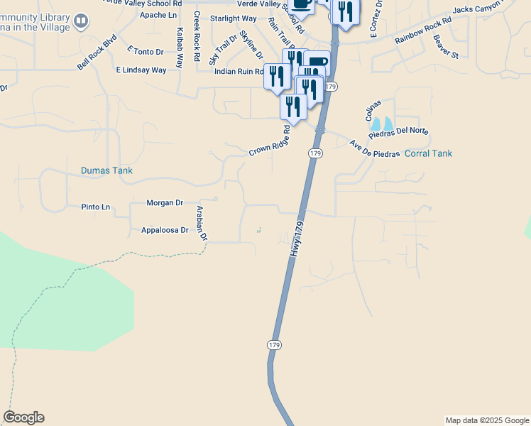 map of restaurants, bars, coffee shops, grocery stores, and more near 55 Rojo Dr in Sedona