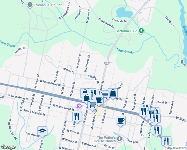 map of restaurants, bars, coffee shops, grocery stores, and more near 120 Autumnwood Lane in Walhalla