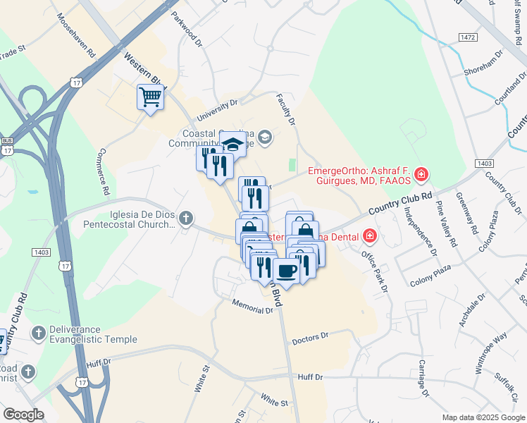 map of restaurants, bars, coffee shops, grocery stores, and more near 502 Myrtlewood Circle in Jacksonville