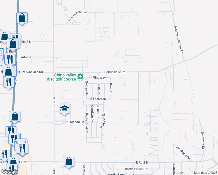 map of restaurants, bars, coffee shops, grocery stores, and more near 1549 Keno Drive in Chino Valley