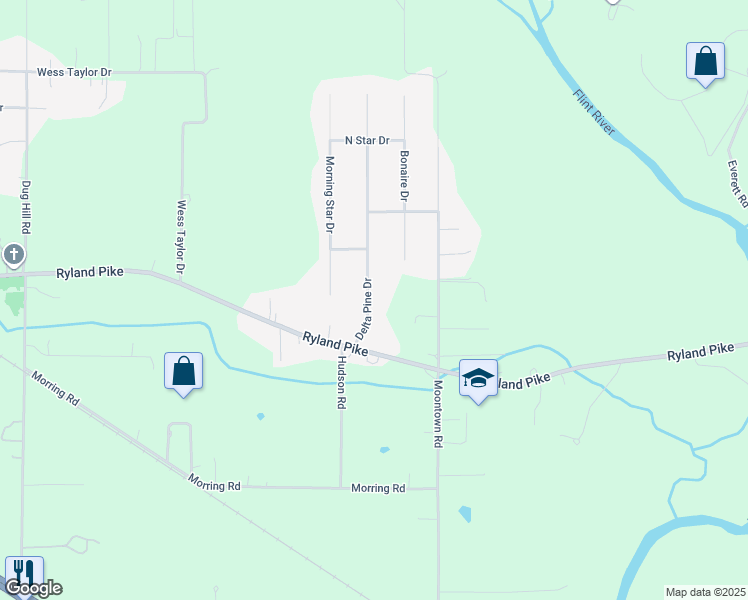 map of restaurants, bars, coffee shops, grocery stores, and more near 106 Delta Pine Drive in Huntsville