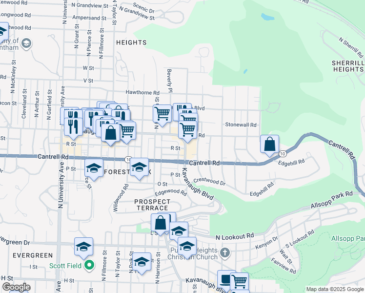 map of restaurants, bars, coffee shops, grocery stores, and more near 5100 R Street in Little Rock