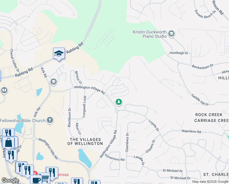 map of restaurants, bars, coffee shops, grocery stores, and more near 3 Wellington Colony Drive in Little Rock