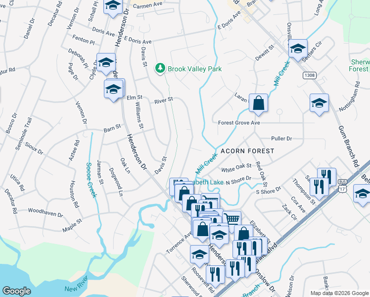 map of restaurants, bars, coffee shops, grocery stores, and more near 1026 River Street in Jacksonville